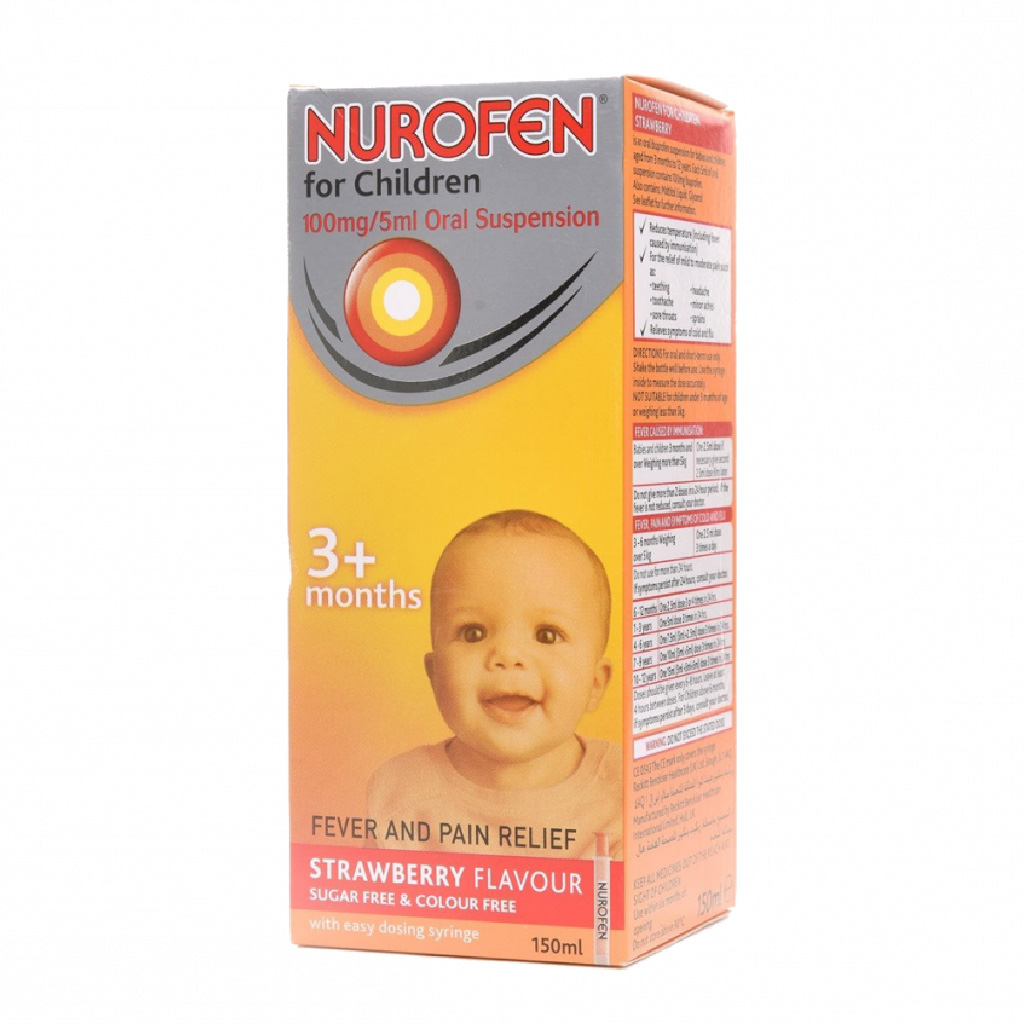 Nurofen, Strawberry flavored children’s pain relief suspension, Effective pain and fever relief for children, 150ml