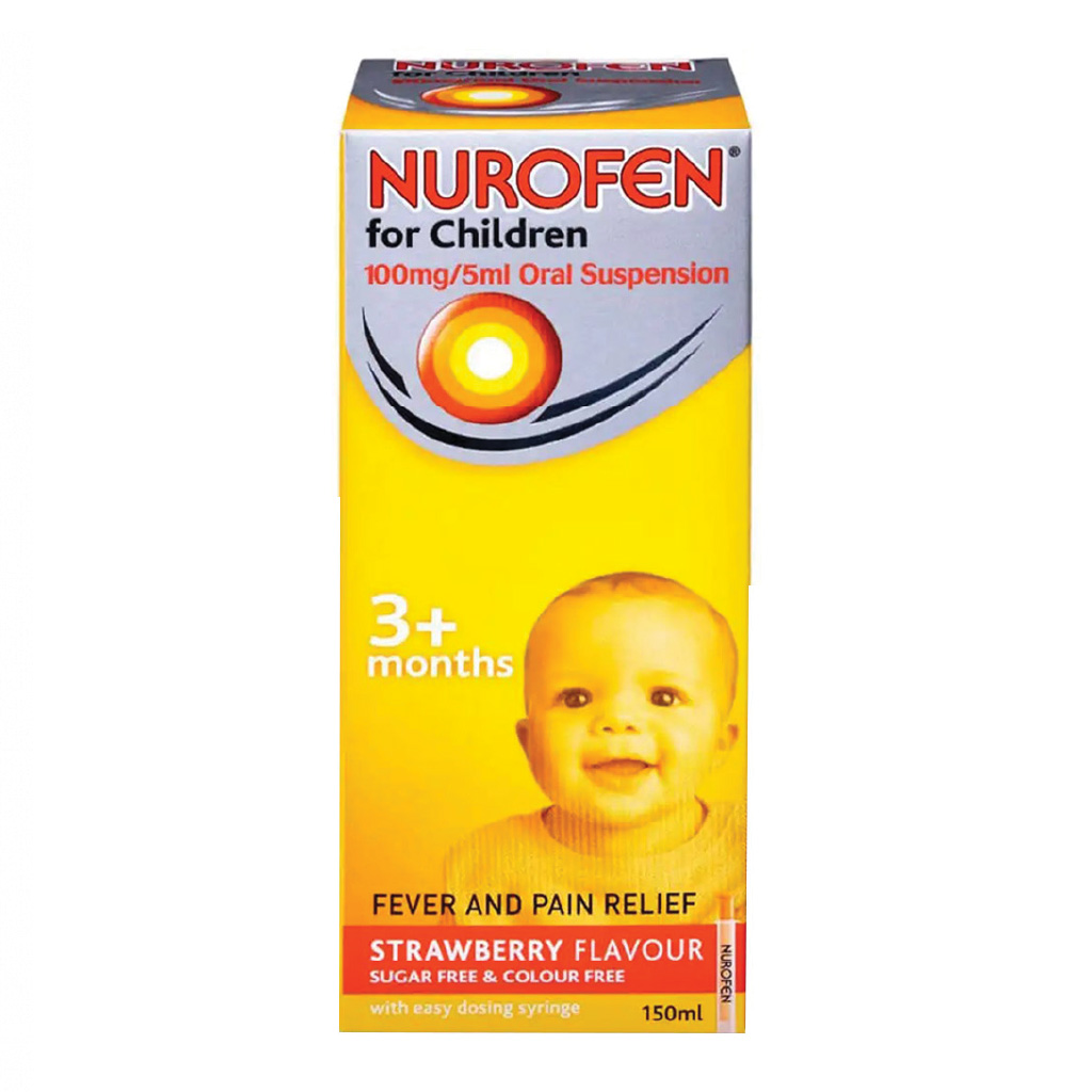 Nurofen, Strawberry flavored children’s pain relief suspension, Effective pain and fever relief for children, 150ml