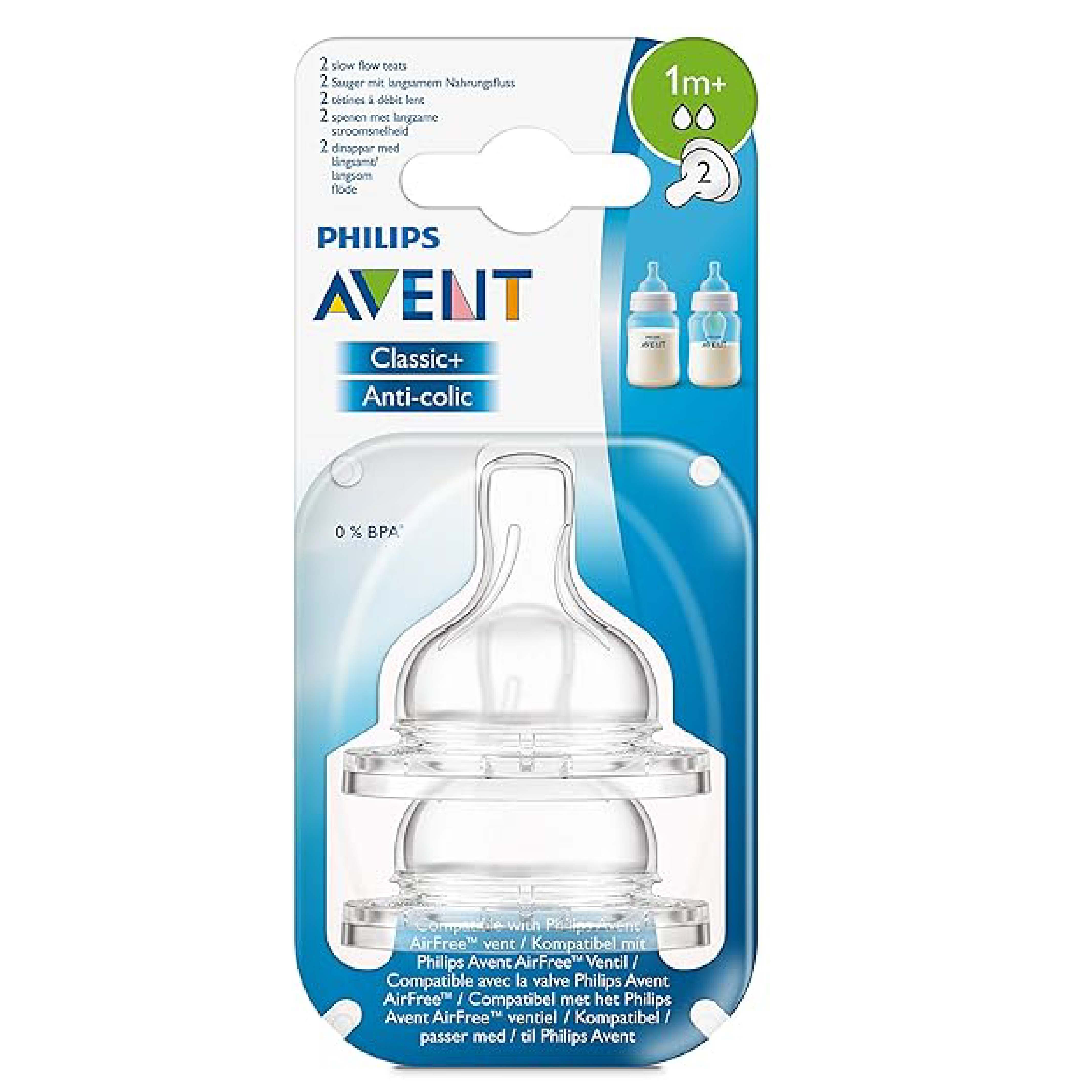 Philips Avent, Classic/Classic Plus Teats 3 Hole, Slow flow teats for newborn feeding, pack of 2