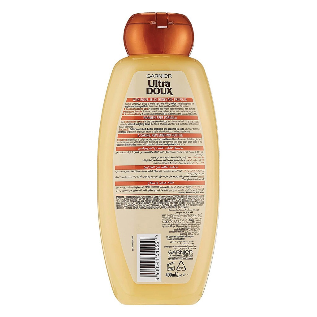 Garnier Ultra Doux, Honey shampoo, Nourishing shampoo with honey extract for soft hair, 400 ml