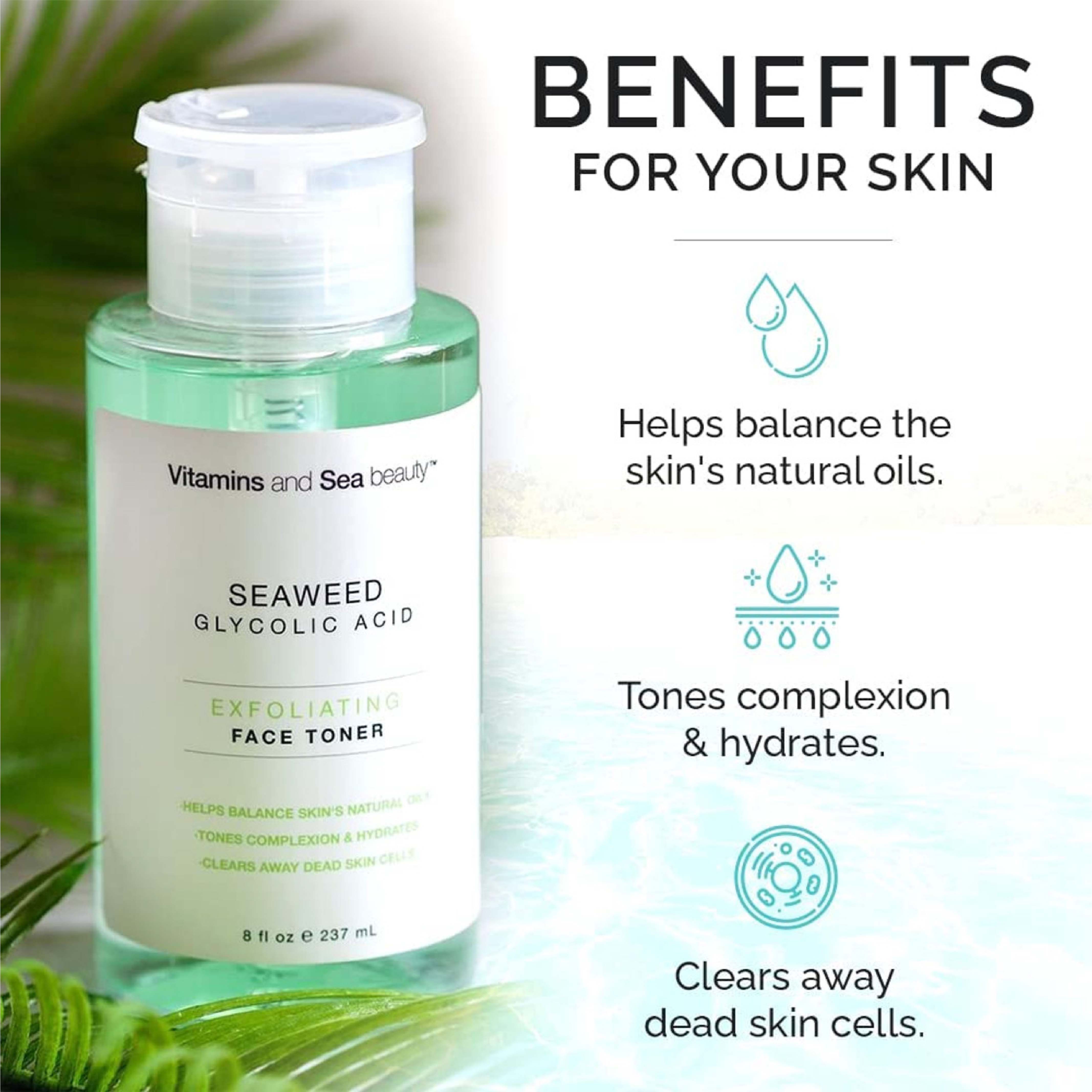 Sea Beauty, Face Toner Seaweed and Glycolic, Refreshing toner with seaweed and glycolic acid, size not specified