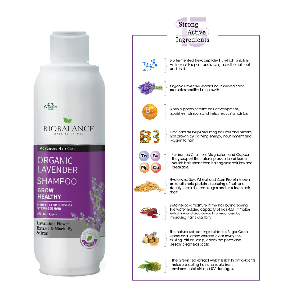 Bio Balance, Lavender Shampoo, Gentle lavender scented hair cleanser, 330ml