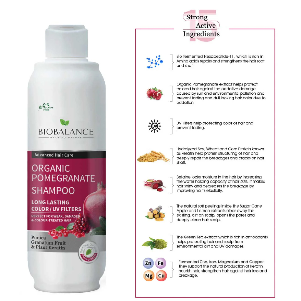 Bio Balance, Pomegranate Shampoo, Antioxidant rich shampoo for healthy hair, 330ml