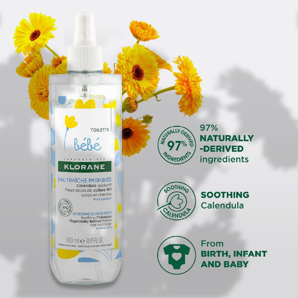 Klorane, Scented Refreshing Water, Soothing and hydrating facial mist, 500ml
