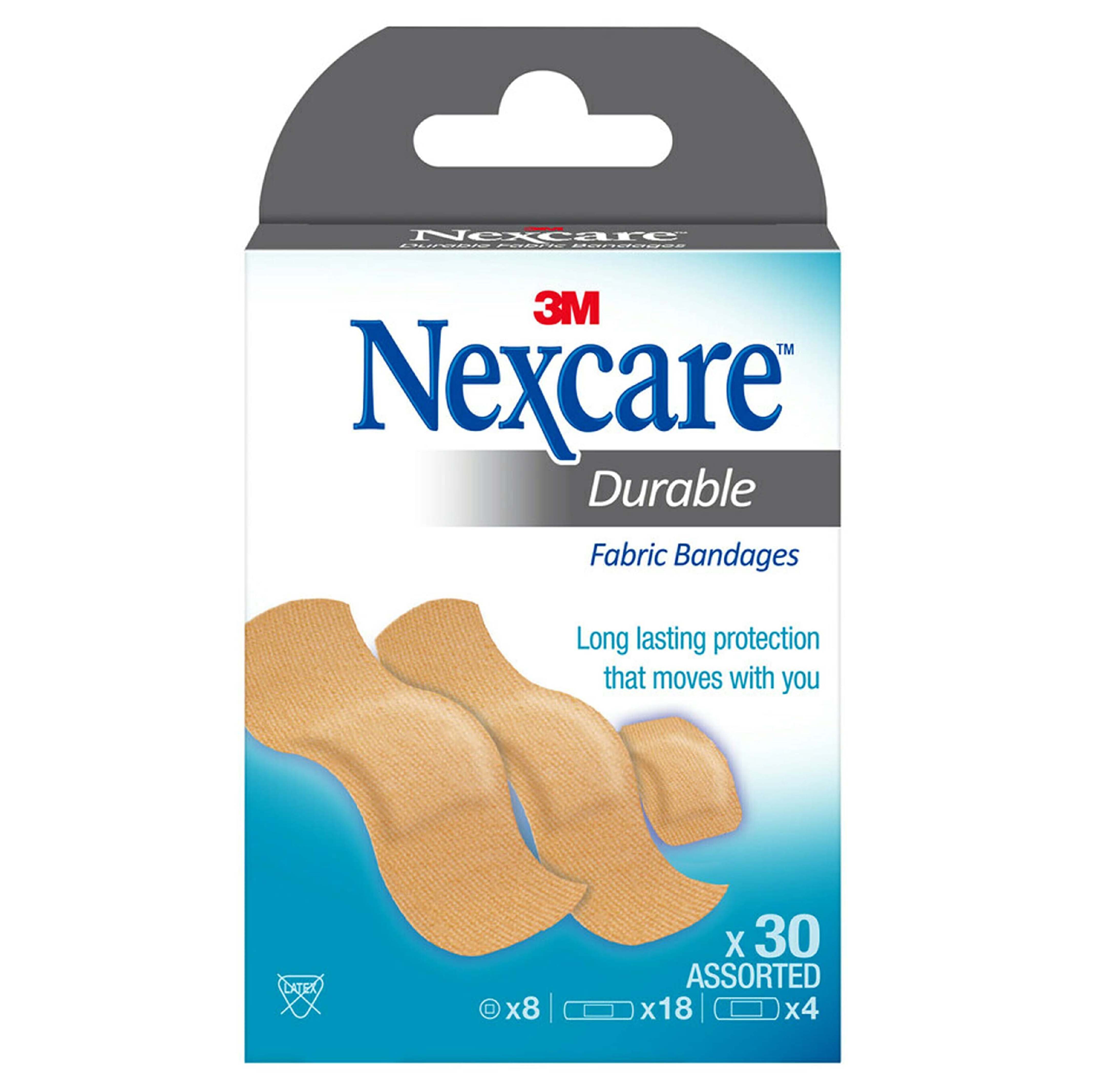 Nexcare 3M, Durable Adhesive Bandages, Strong adhesive bandages for wound protection, 30 pieces