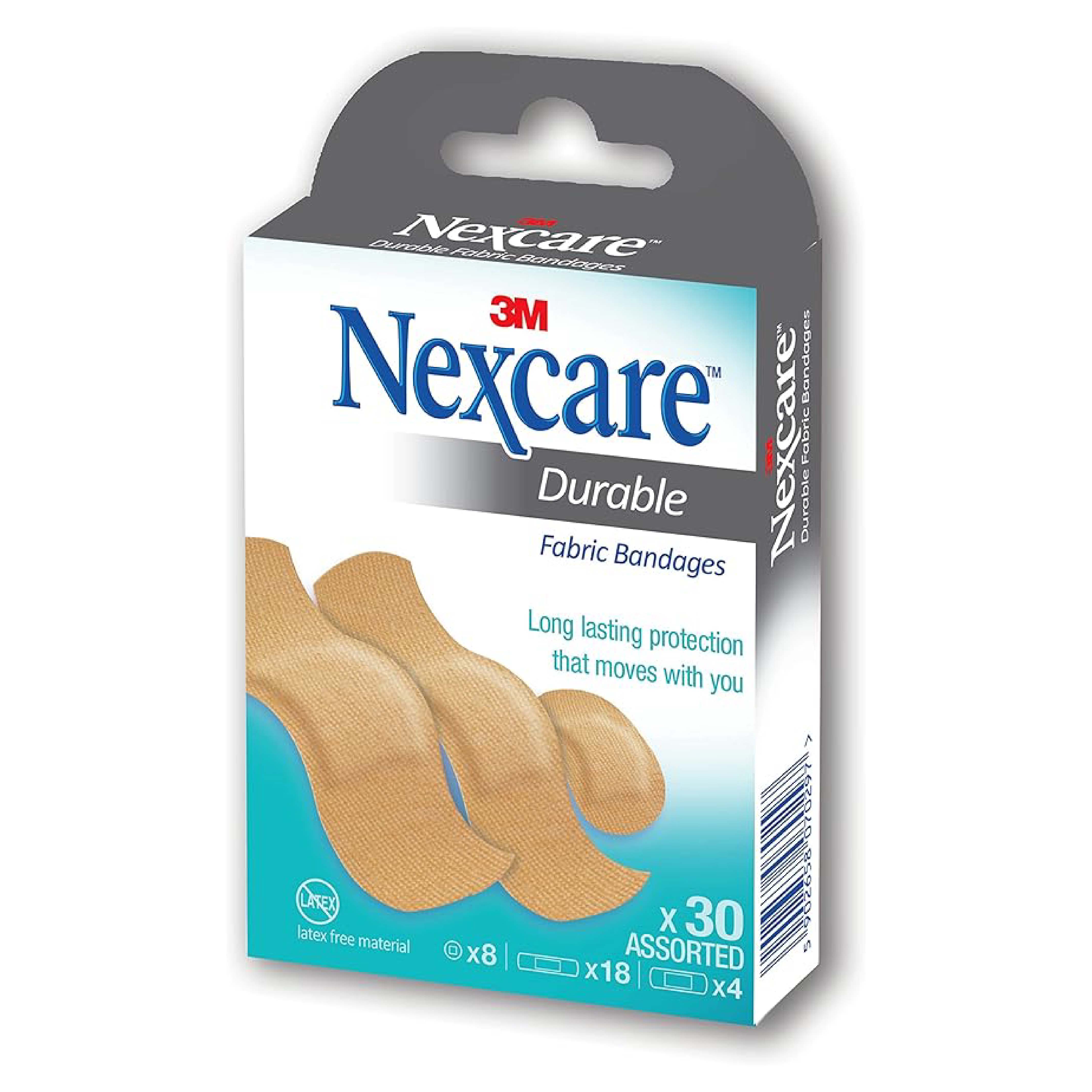 Nexcare 3M, Durable Adhesive Bandages, Strong adhesive bandages for wound protection, 30 pieces
