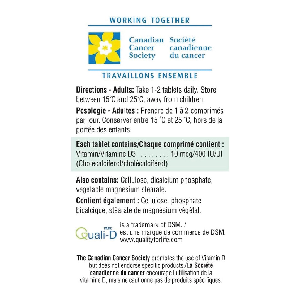 Jamieson, Vitamin D3 400 IU Tablets, Bone health and immune support, 90 tablets