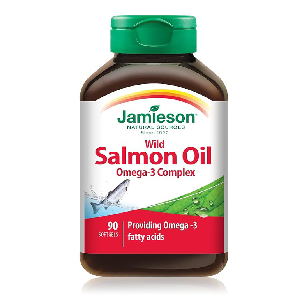 Jamieson, Wild Salmon Oil Softgels, Omega-3 rich supplement for heart and brain health, 90 softgels