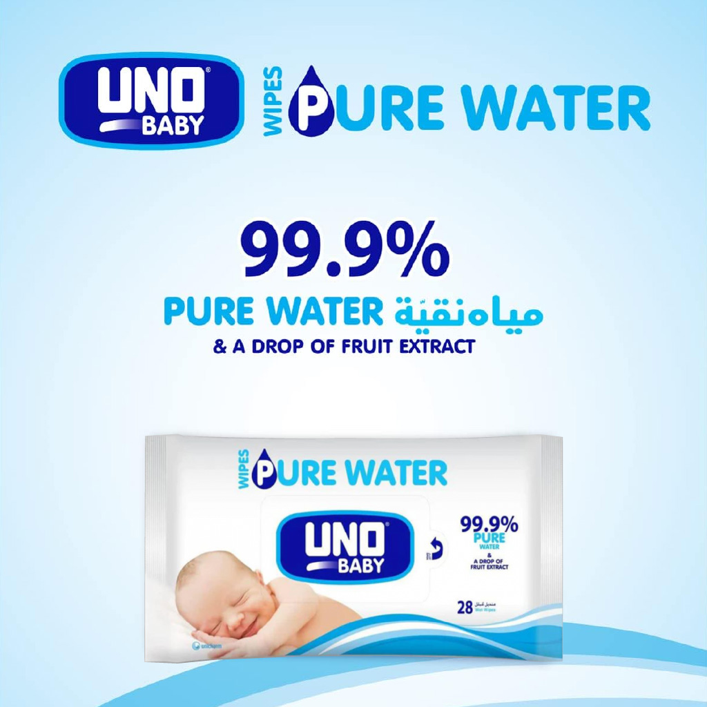 Uno Baby, Pure Water Wipes, Gentle baby wipes made with pure water, 28 wipes