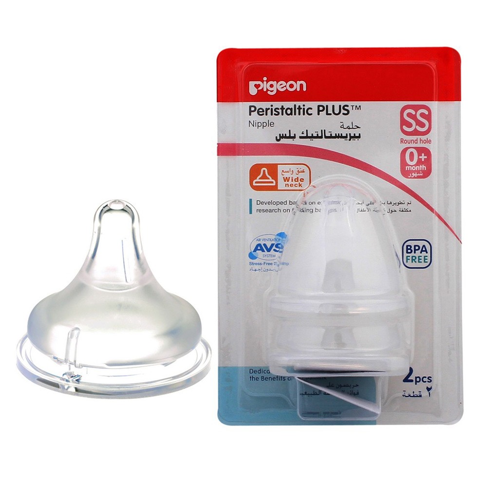Pigeon Wide Neck Peristaltic Plus Softouch Nipple (Ss) 0 Months, 2 Pcs