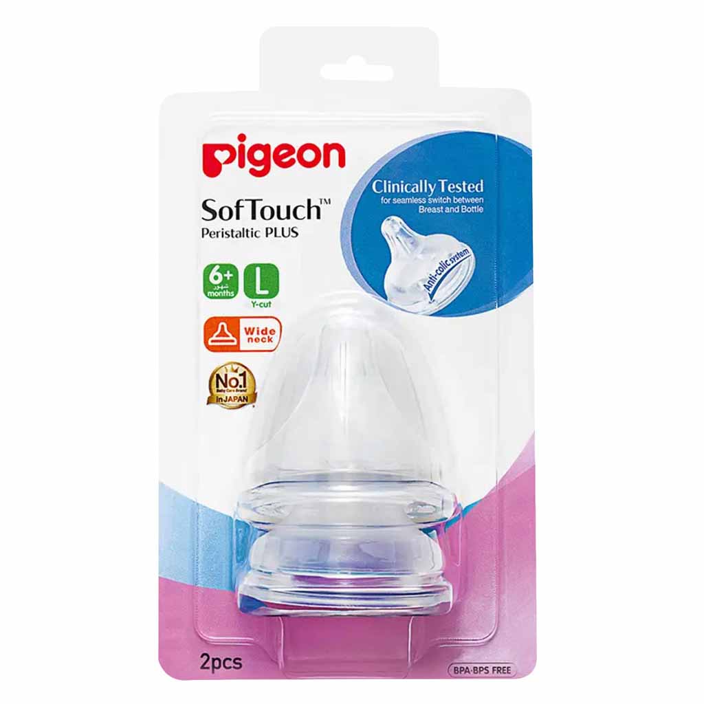 Pigeon Wide Neck Peristaltic Plus SofTouch Nipple Large 6 Months 2 Pieces