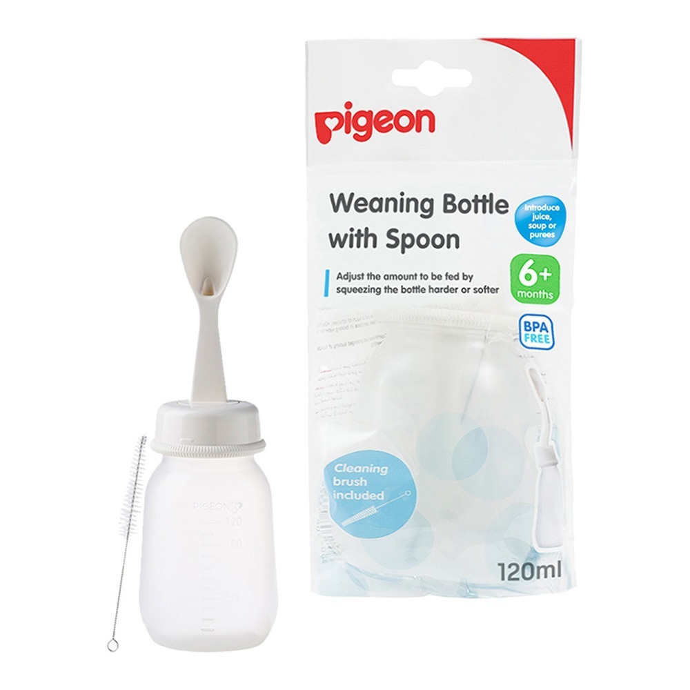 Pigeon, Weaning Bottle with Spoon 6 Months, Easy transition feeding bottle with spoon, 120 ml