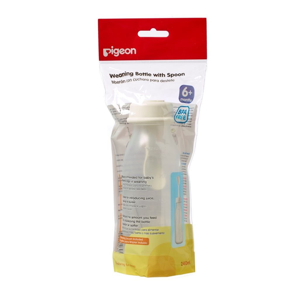 Pigeon, Weaning Bottle with Spoon 6 Months, Easy transition feeding bottle with spoon, 240 ml