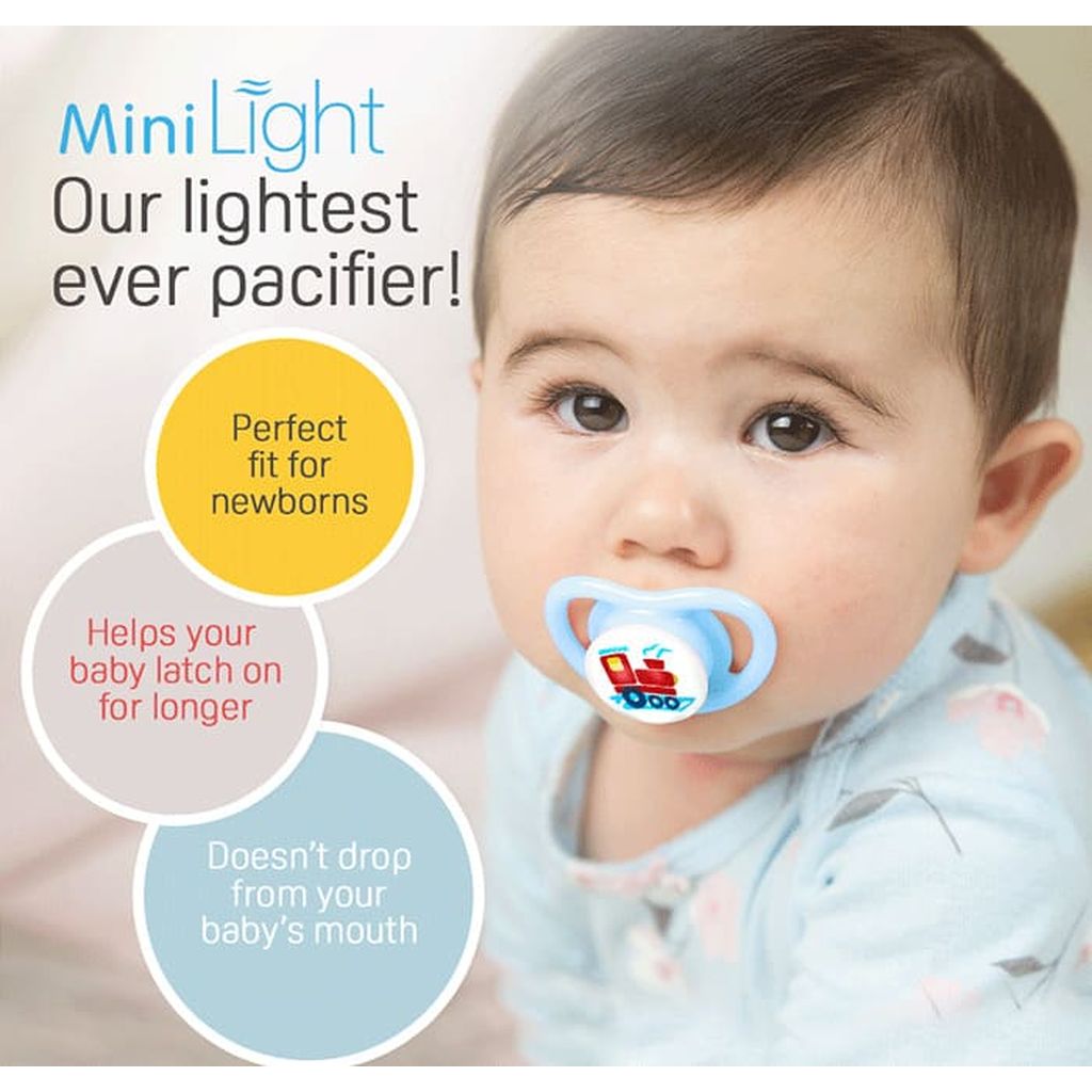 Pigeon, Minilight Pacifier Size S Train, Soothing pacifier for newborns 0+ months