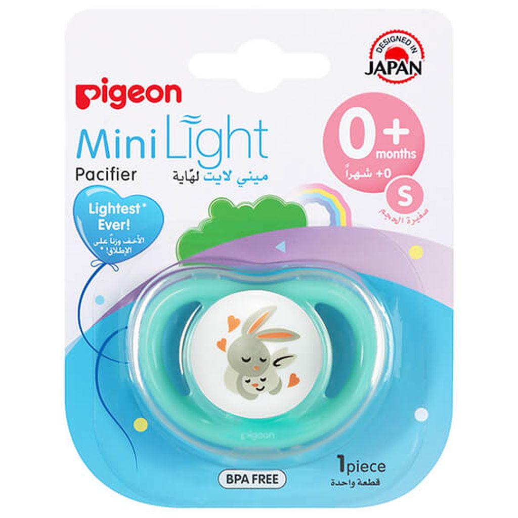 Pigeon, Minilight Pacifier Size S, Soft pacifier for newborns 0+ months, rabbit design, 1 piece