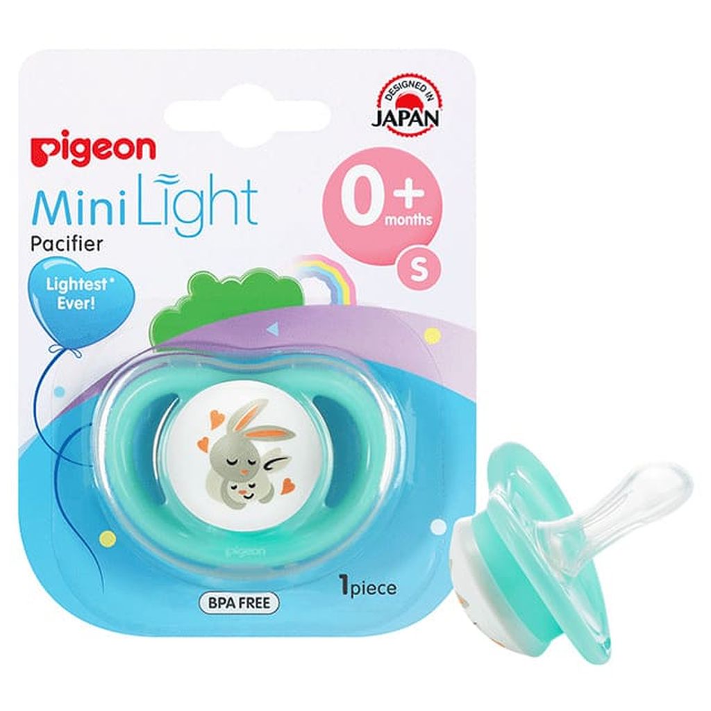 Pigeon, Minilight Pacifier Size S, Soft pacifier for newborns 0+ months, rabbit design, 1 piece