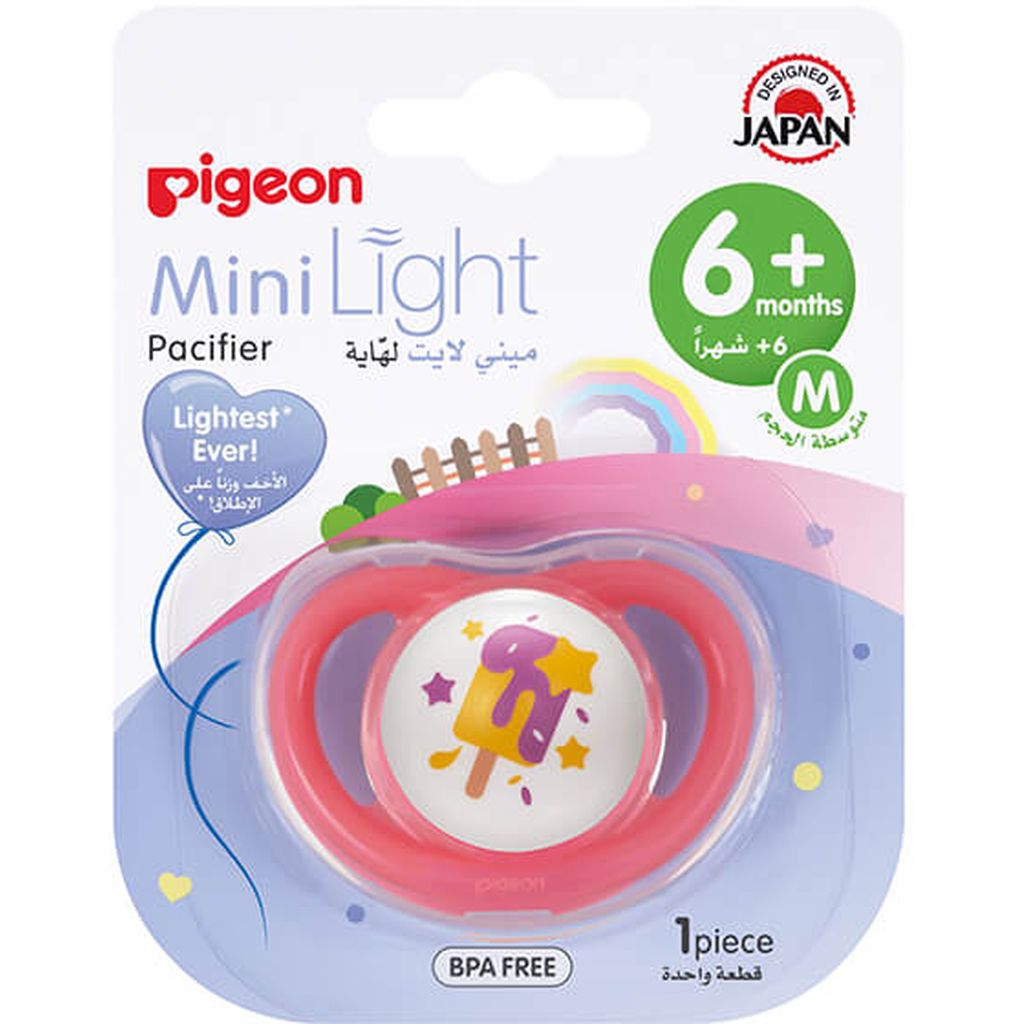 Pigeon, Minilight Pacifier Size M Ice Cream, Comfortable pacifier for 6+ months babies