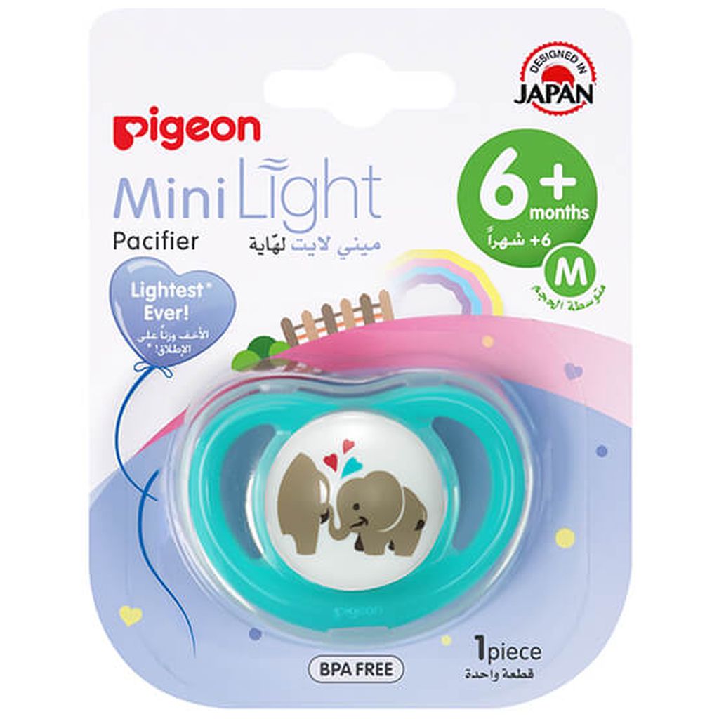 Pigeon, Minilight Pacifier Size M Elephant, Comfortable pacifier for 6+ months babies