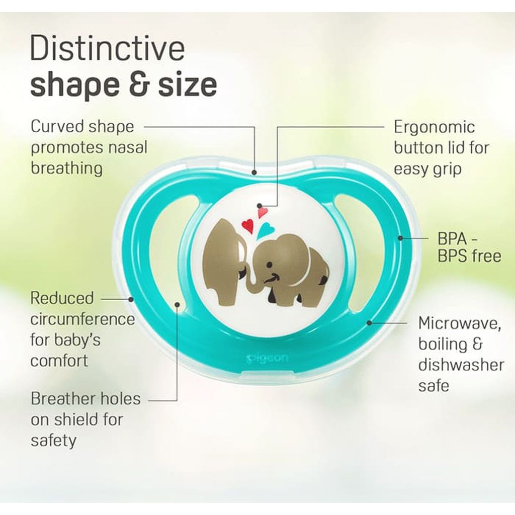 Pigeon, Minilight Pacifier Size M Elephant, Comfortable pacifier for 6+ months babies