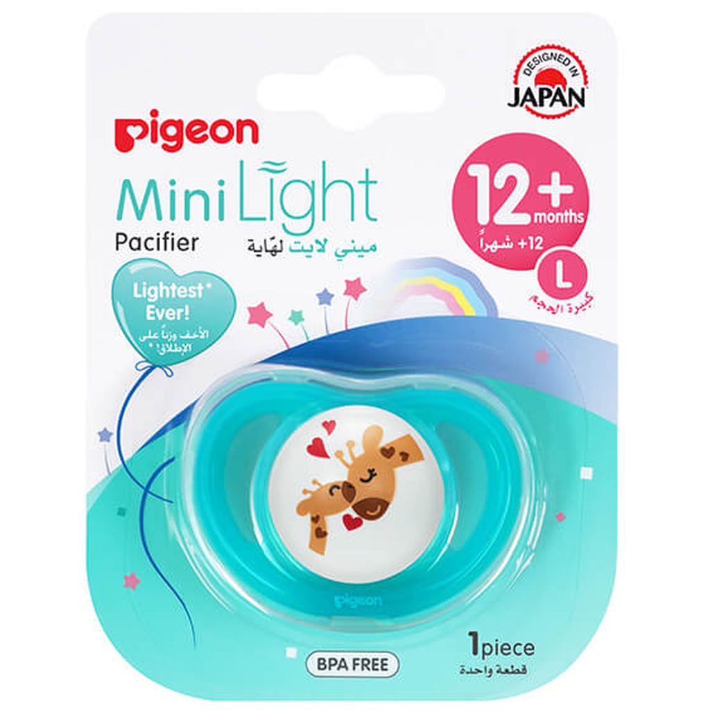 Pigeon, Minilight Pacifier Size L Giraffe, Soothing pacifier for 12+ months toddlers