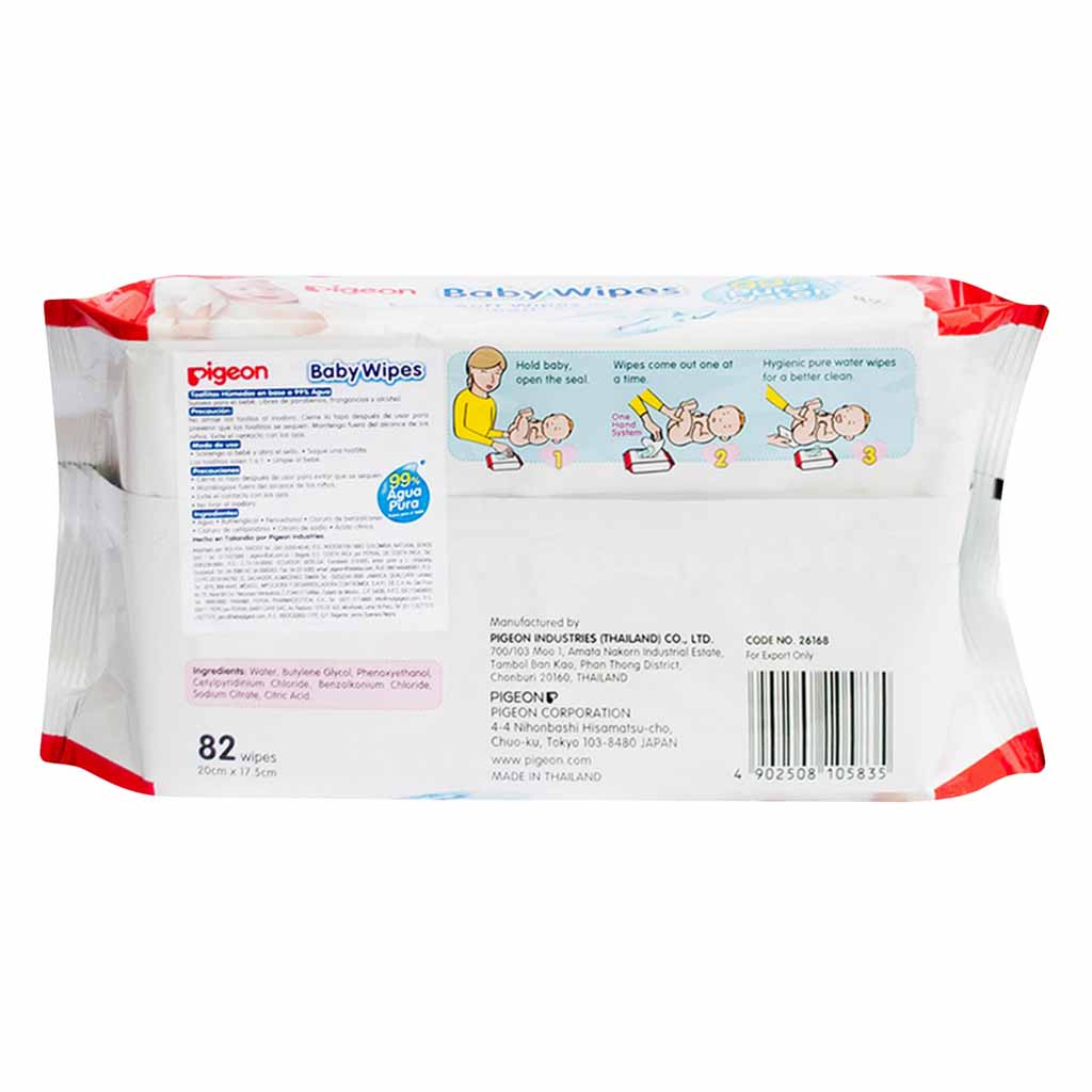 Pigeon, Pure Baby Water Wipes, Hypoallergenic baby wipes with pure water, 82 pieces