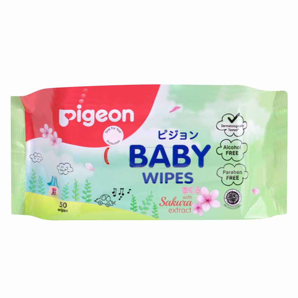 Pigeon, Sakura Extract Baby Wipes, Gentle cleansing wipes with moisturizing formula, 50 pieces
