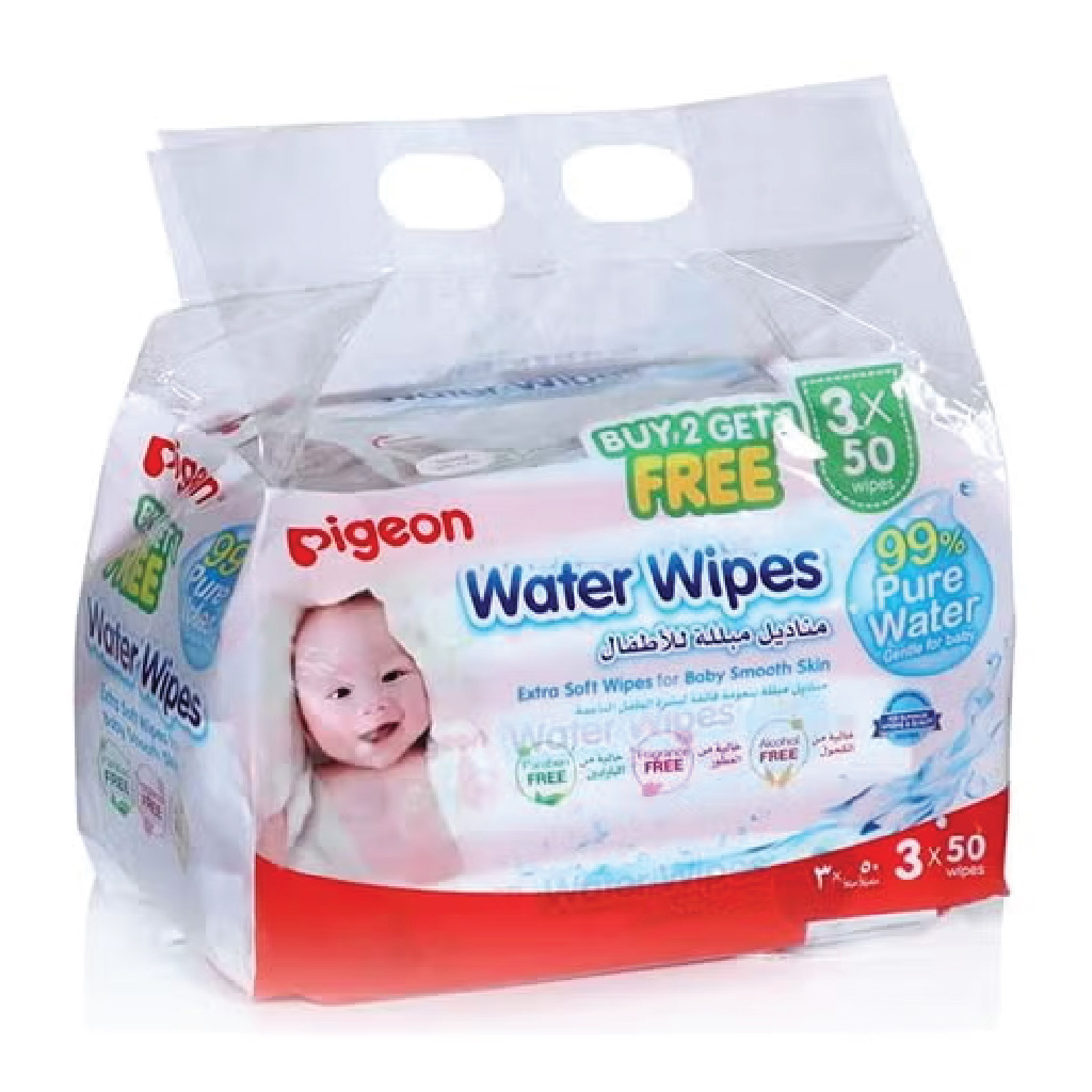 Pigeon, Water Wipes, Gentle baby wipes for sensitive skin, 50 sheets