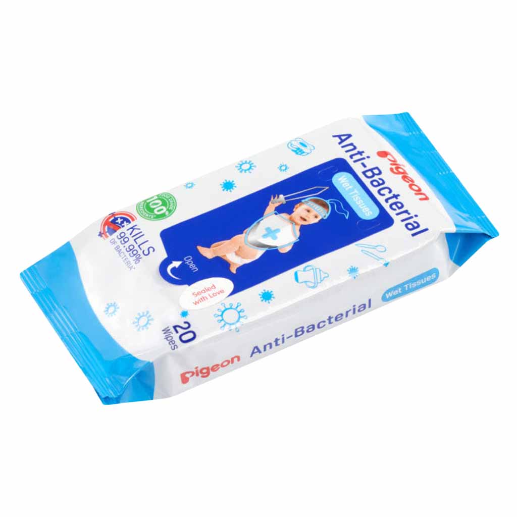Pigeon, Anti-Bacterial Wet Tissues, Sanitizing wipes for hygiene care, 20 pcs