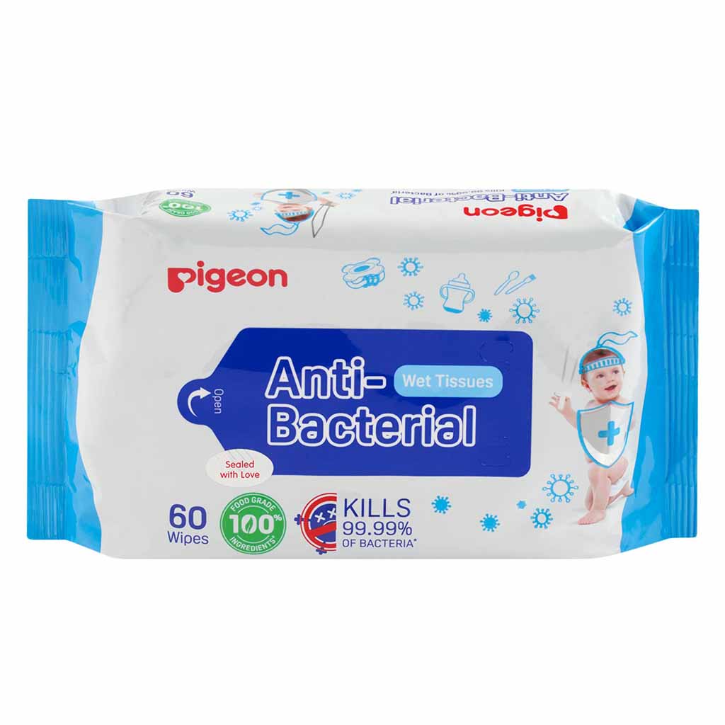 Pigeon, Anti-bacterial wet tissues, Gentle cleansing wipes with antibacterial protection, 60 pcs