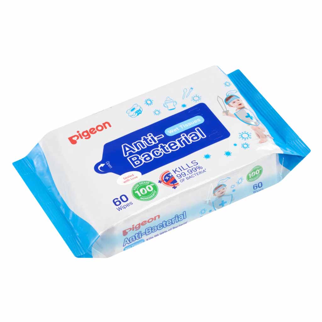 Pigeon, Anti-bacterial wet tissues, Gentle cleansing wipes with antibacterial protection, 60 pcs