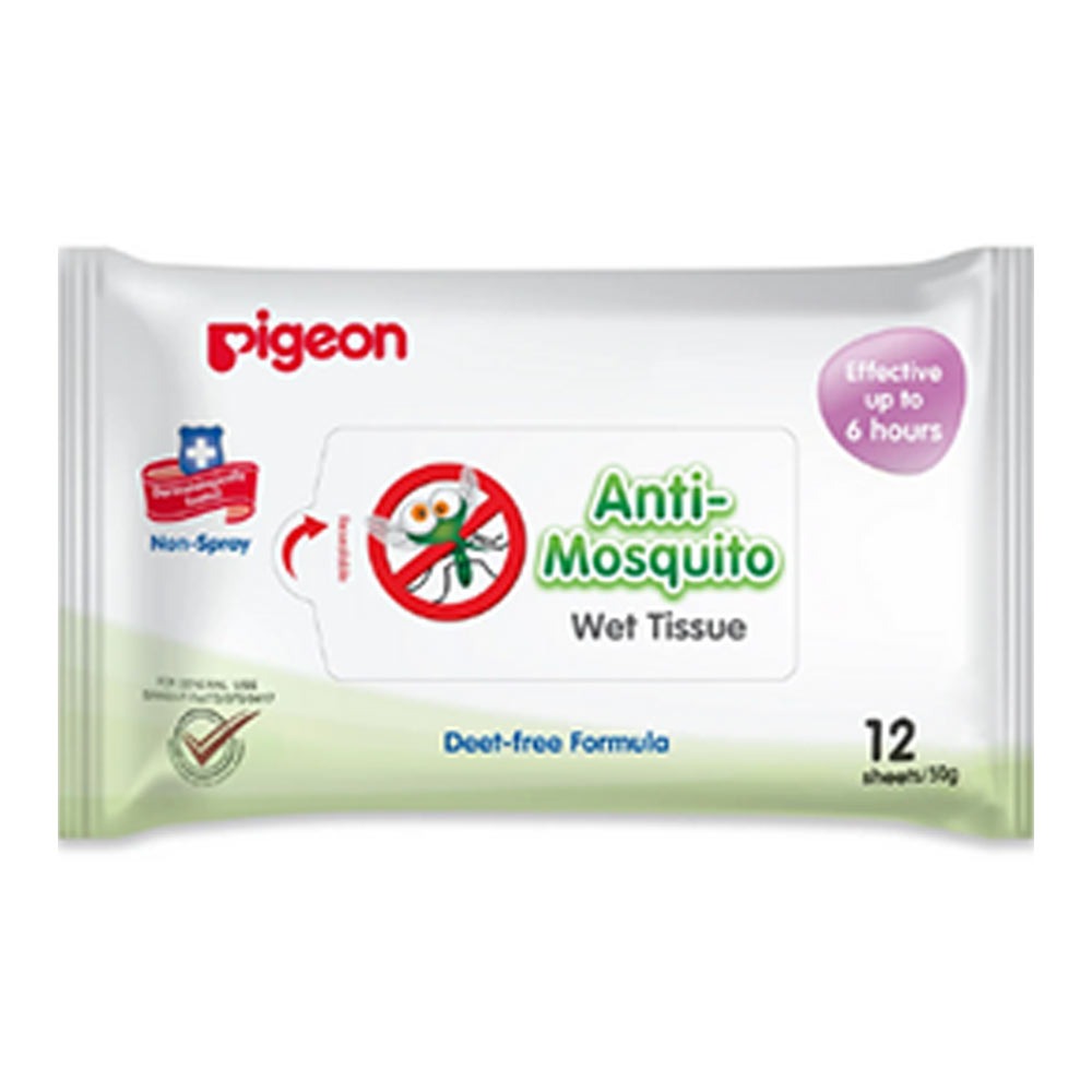 Pigeon, Anti-Mosquito Wet Tissues, Insect repellent wipes for baby skin protection, 12 pieces