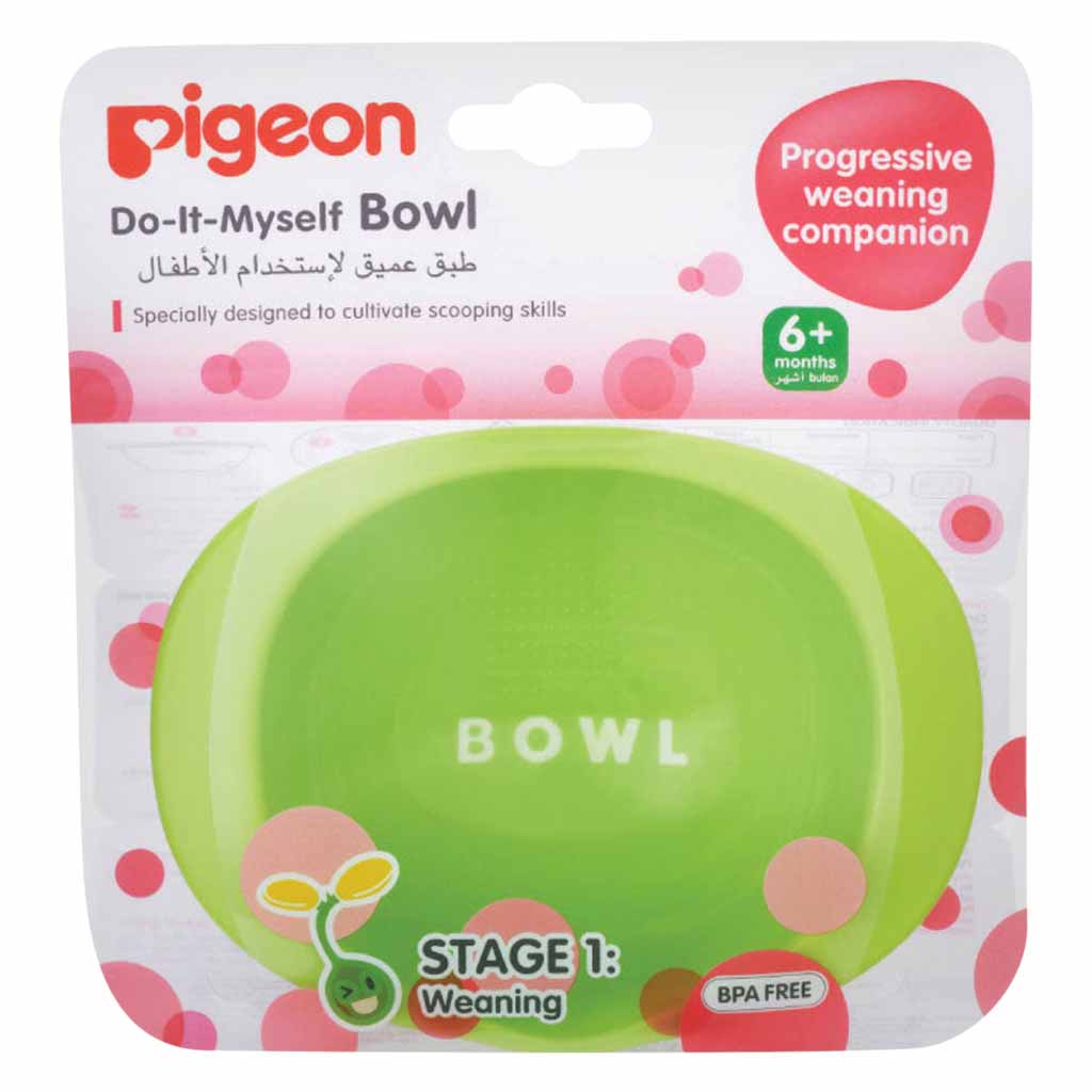 Pigeon, Do-It-Myself Bowl Stage-1 Green, Easy grip feeding bowl for 6+ months babies