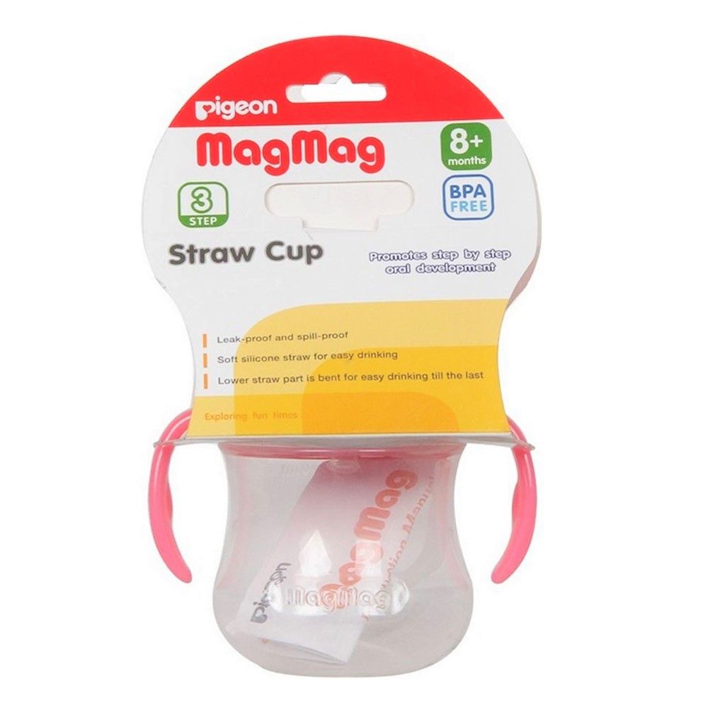 Pigeon, Mag Mag Straw Cup, Pink, Toddler straw cup for transition drinking, 200ml