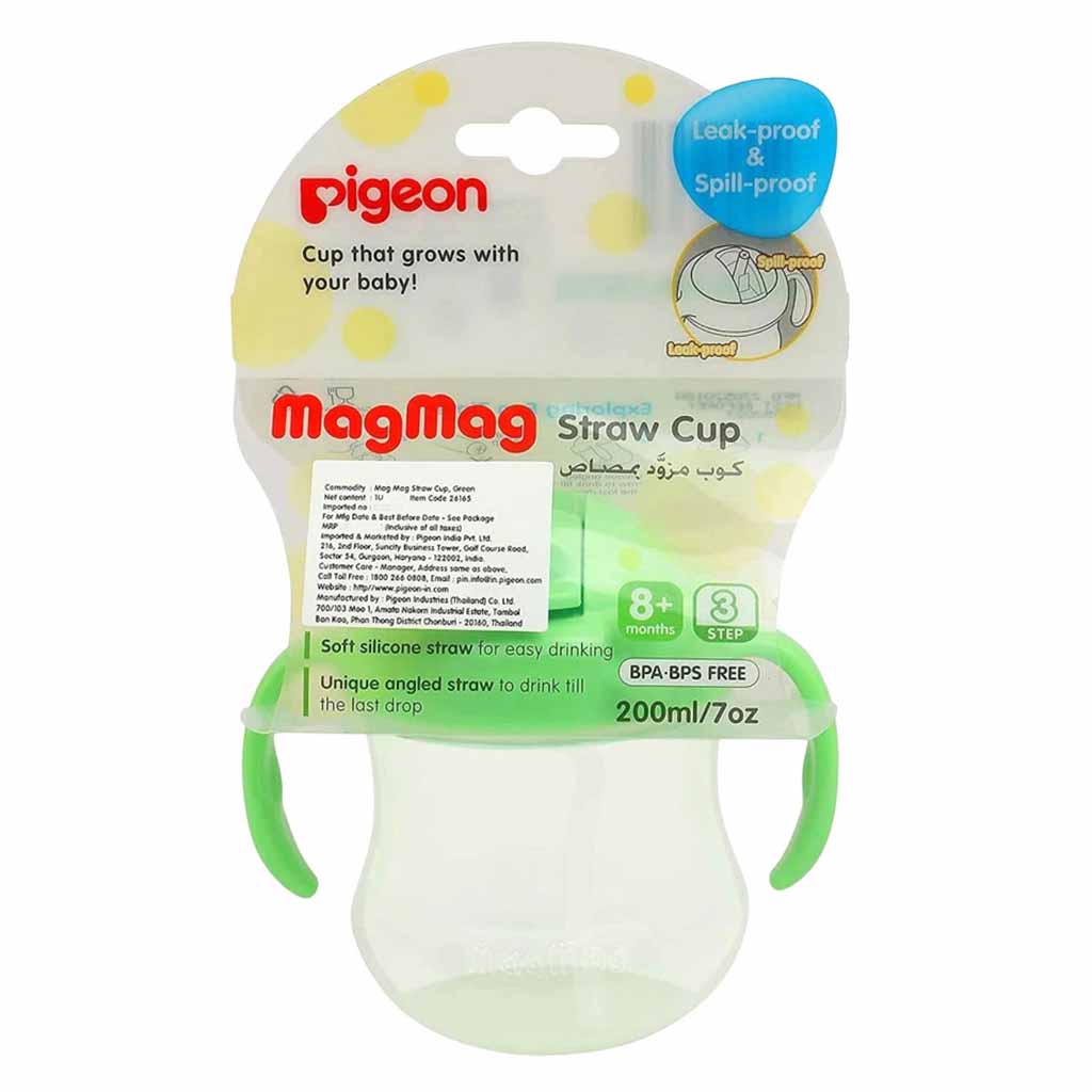 Pigeon, Magmag Straw Cup Step-3 8 Months, Toddler straw cup for easy drinking, 200ml, Green