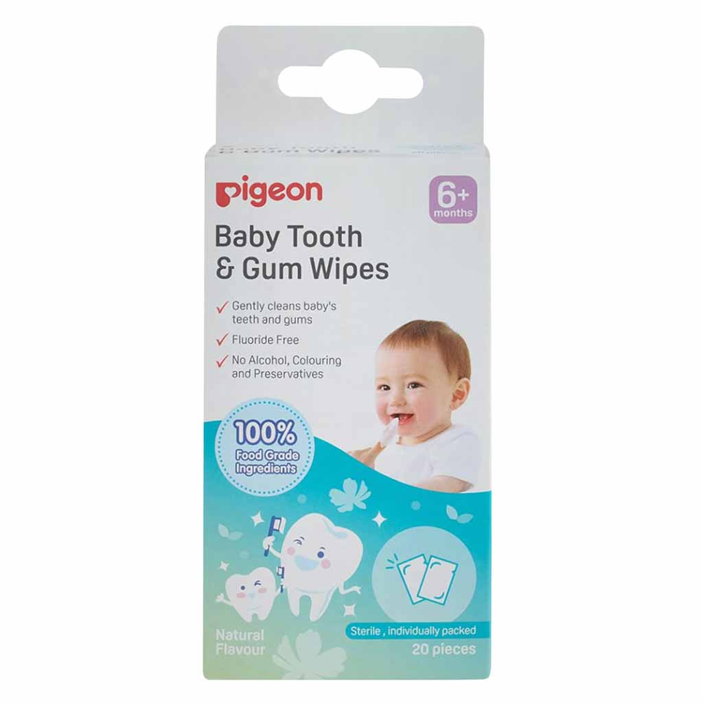 Pigeon, Natural Baby Tooth and Gum Wipes, Gentle wipes for baby's teeth and gums 6+ months, 20 pcs