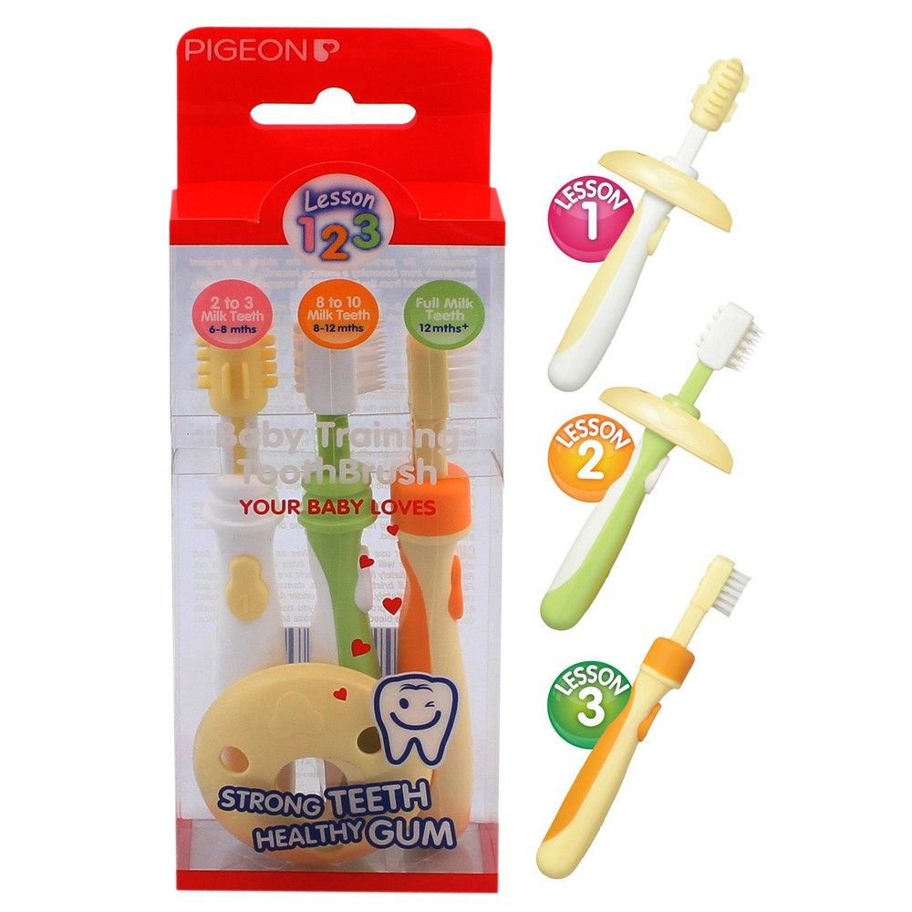 Pigeon, Lesson 1-2-3 Baby Training Toothbrush, Soft bristle toothbrush for toddler oral care