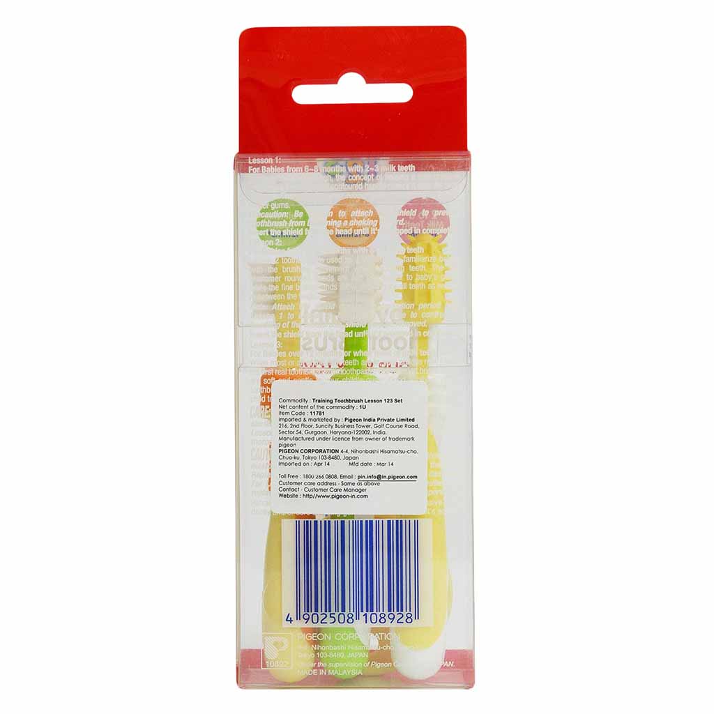 Pigeon, Lesson 1-2-3 Baby Training Toothbrush, Soft bristle toothbrush for toddler oral care