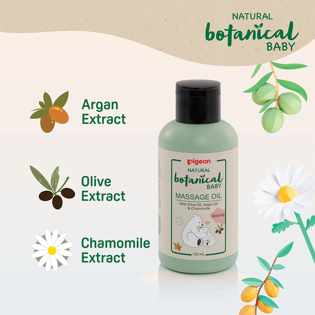 Pigeon, Natural Botanical Massage Oil, Nourishing botanical massage oil for babies, 120ml