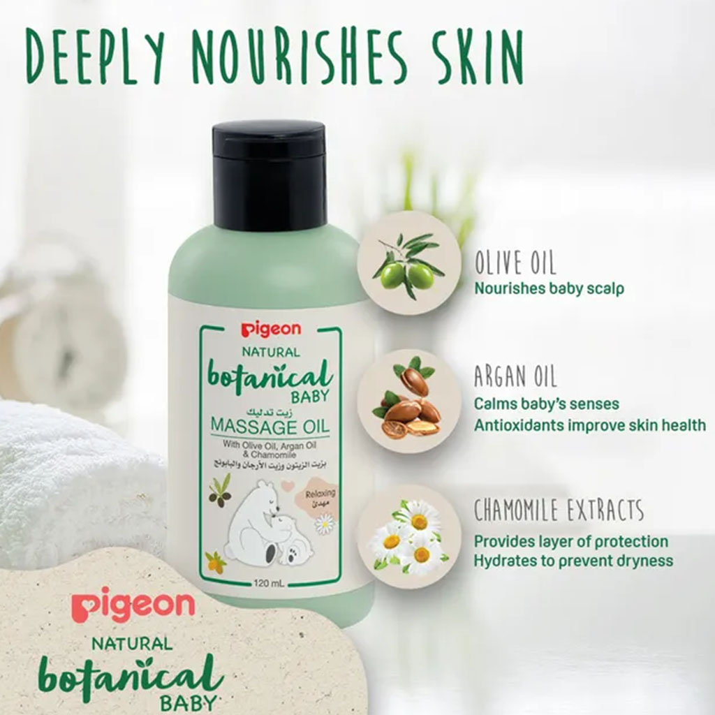 Pigeon, Natural Botanical Massage Oil, Nourishing botanical massage oil for babies, 120ml
