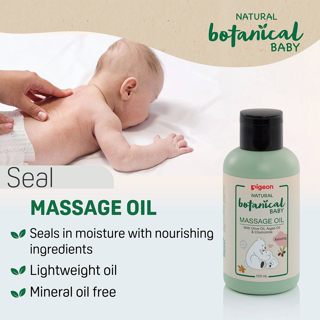 Pigeon, Natural Botanical Massage Oil, Nourishing botanical massage oil for babies, 120ml