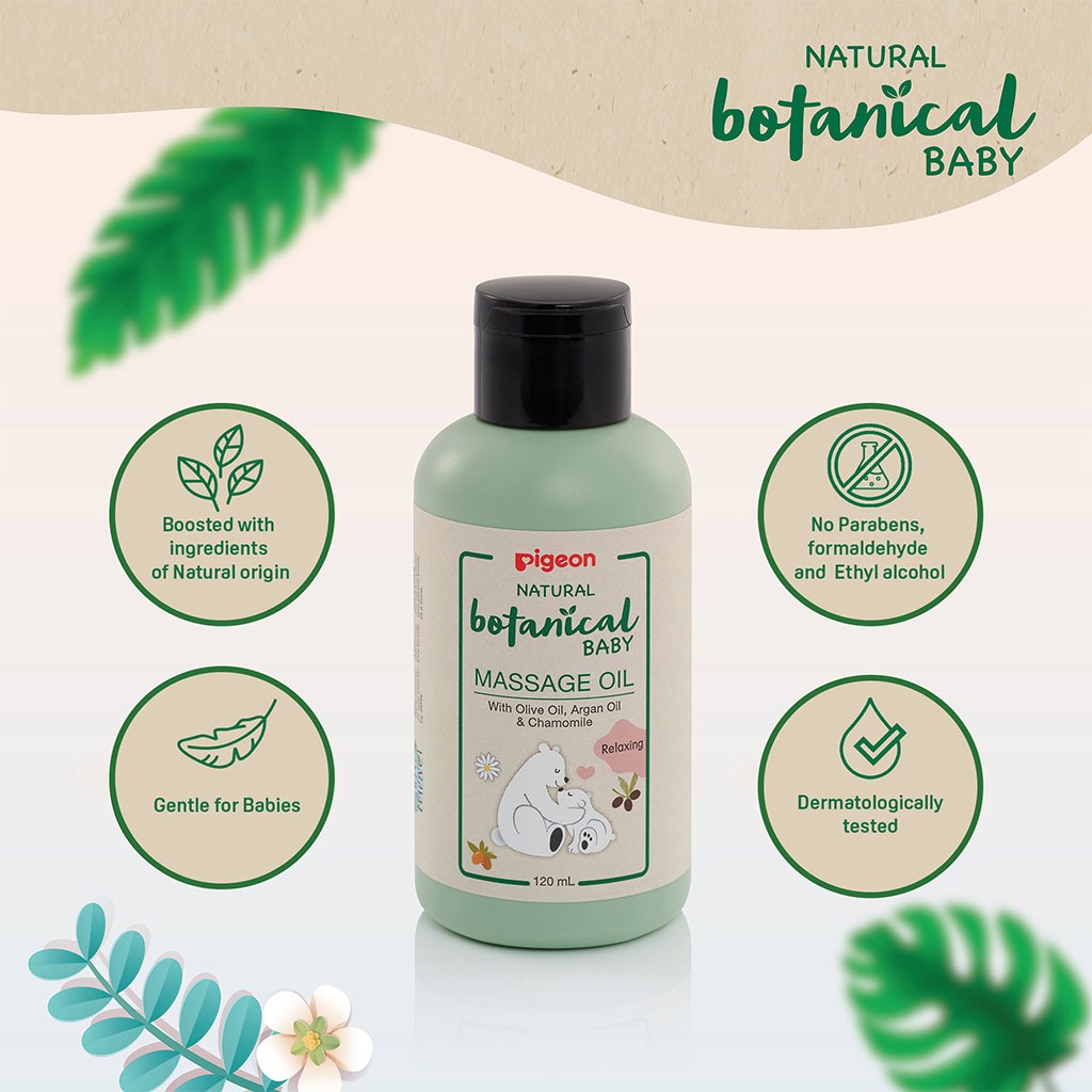 Pigeon, Natural Botanical Massage Oil, Nourishing botanical massage oil for babies, 120ml