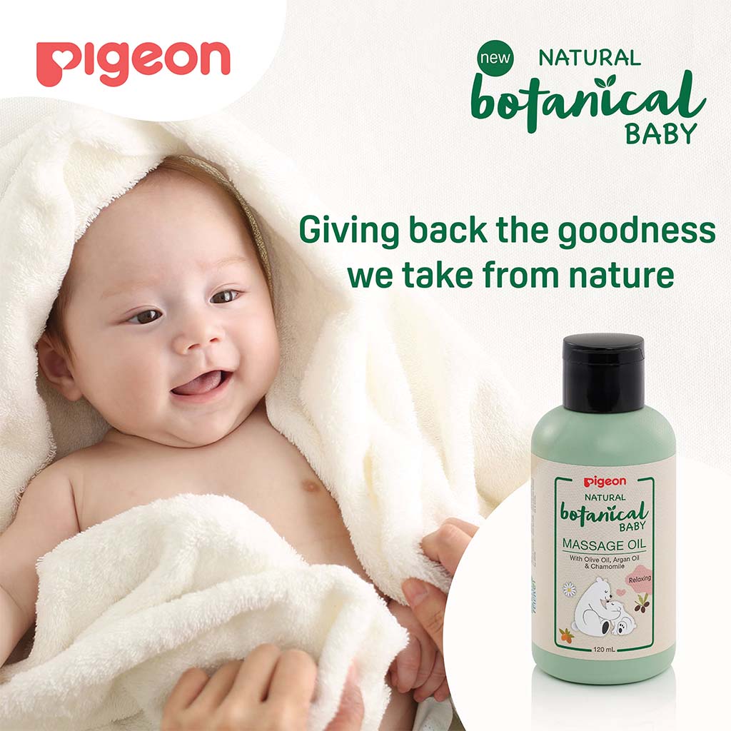 Pigeon, Natural Botanical Massage Oil, Nourishing botanical massage oil for babies, 120ml