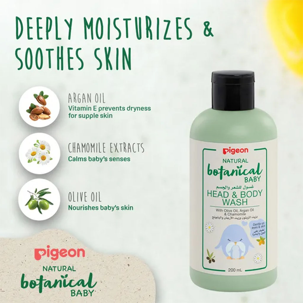 Pigeon, Natural Botanical Head & Body Wash, Gentle botanical wash for baby skin and hair, 200ml