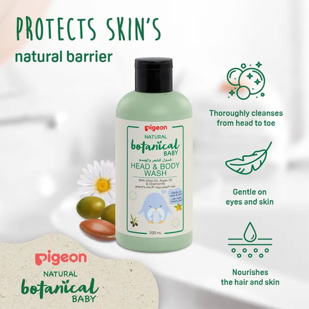 Pigeon, Natural Botanical Head & Body Wash, Gentle botanical wash for baby skin and hair, 200ml
