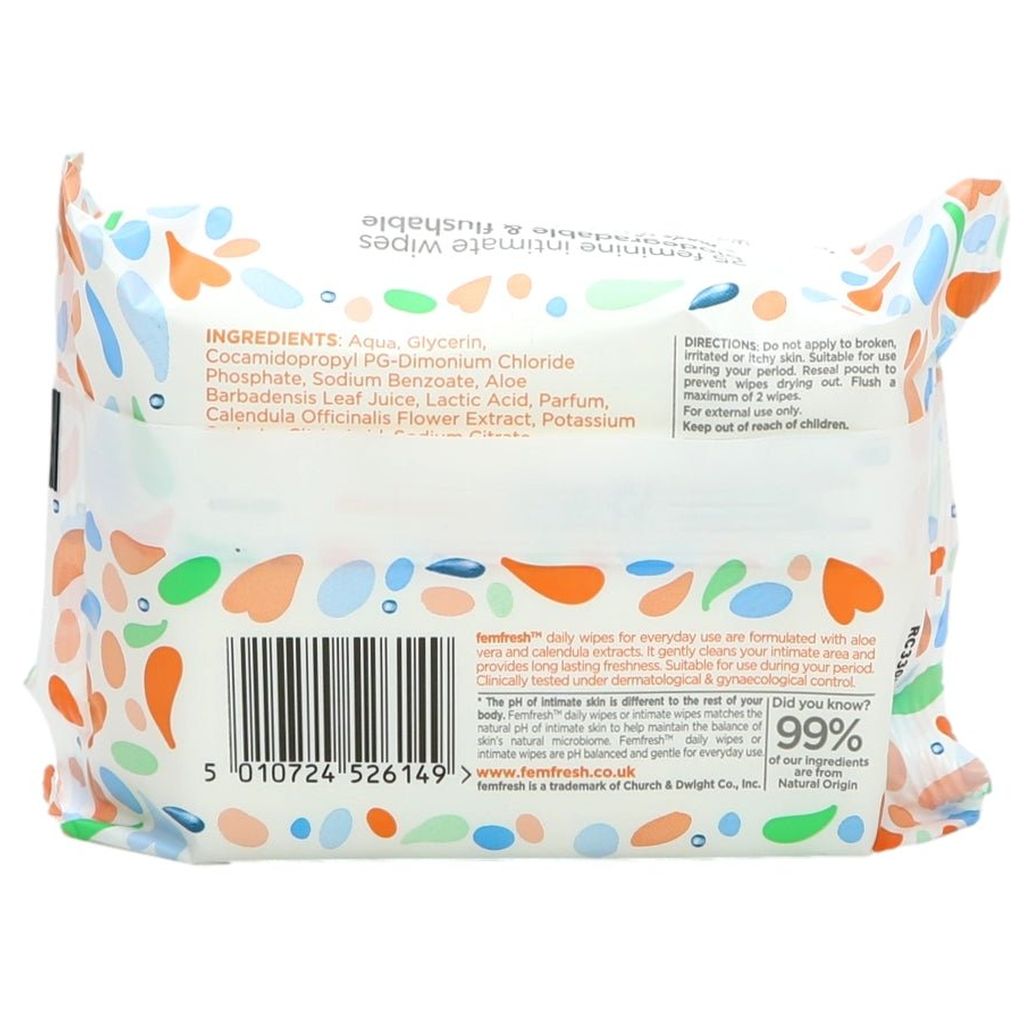 Femfresh, Freshening and soothing wipes, Gentle intimate wipes for daily freshness and comfort, 25 s
