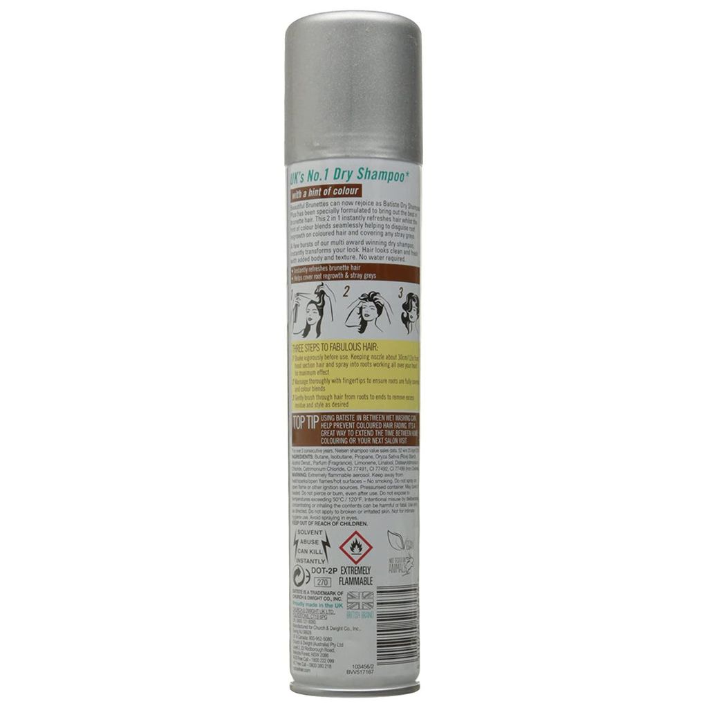 Batiste, Dry Shampoo Plus Beautiful Brunette, Dry shampoo for brunette hair with natural shine, 200 ml