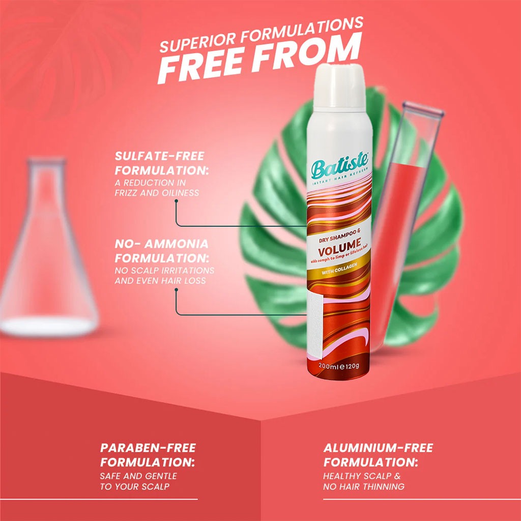 Batiste, Dry Shampoo Hair Benefits Volume, Instant hair refresh with added volume, 200 ml