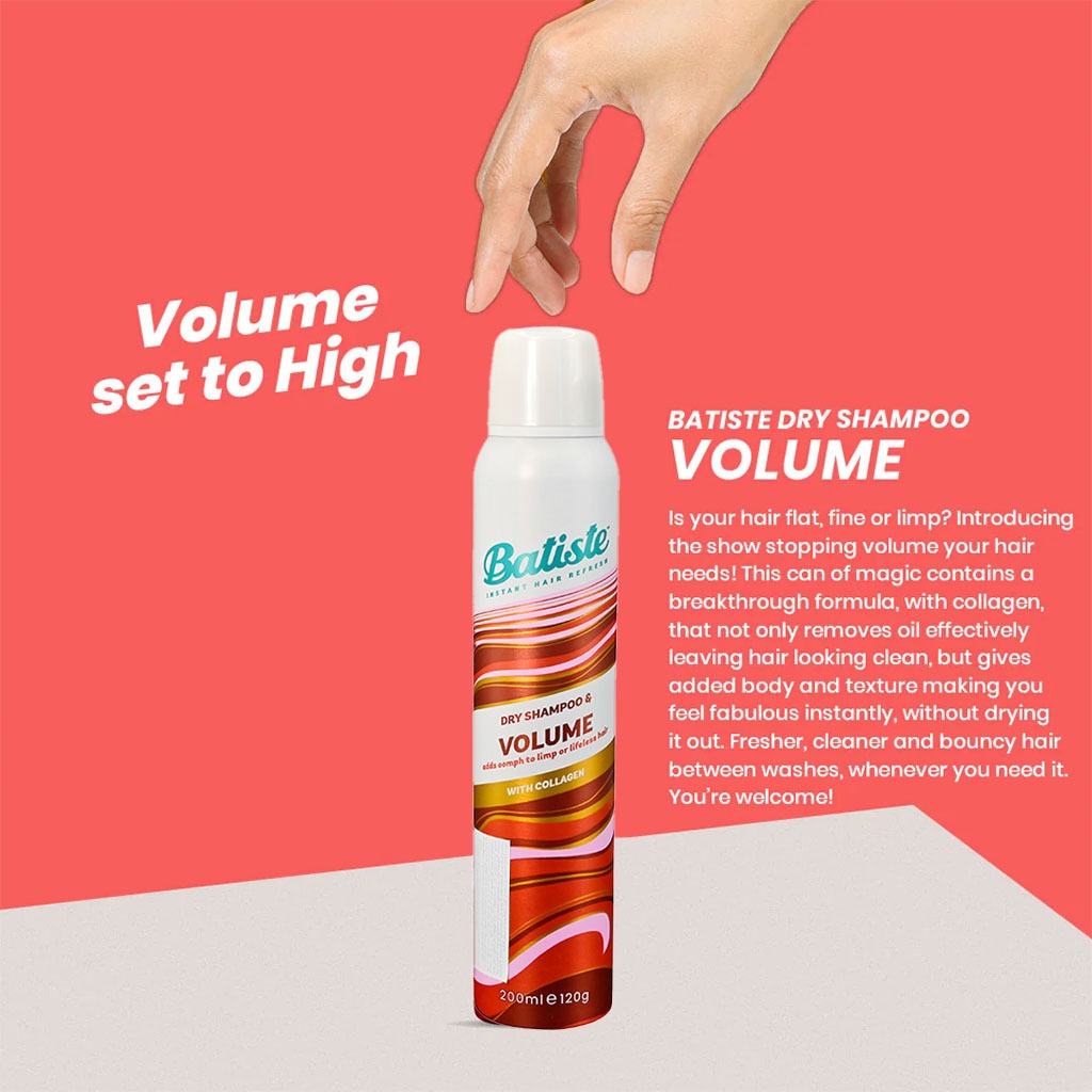 Batiste, Dry Shampoo Hair Benefits Volume, Instant hair refresh with added volume, 200 ml