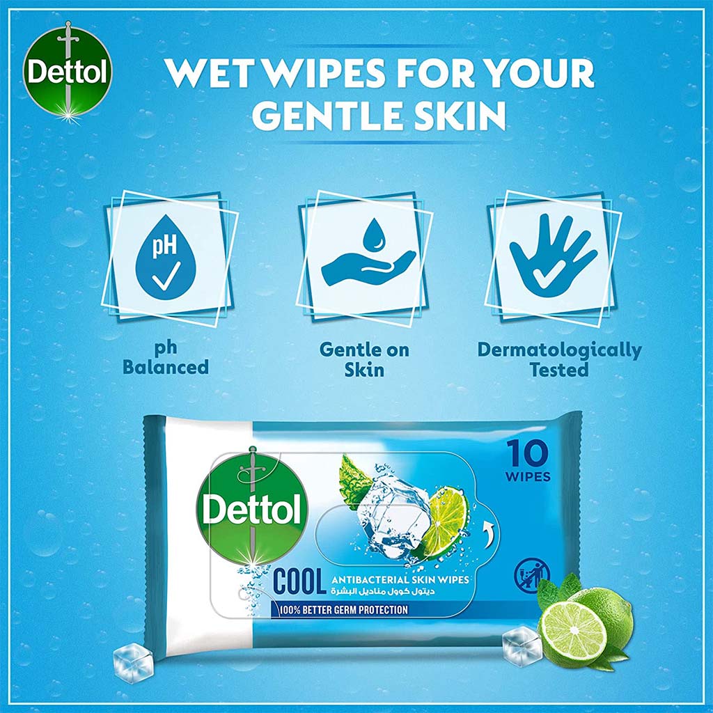 Dettol Antibacterial Cool Skin Wipes 10 Pieces