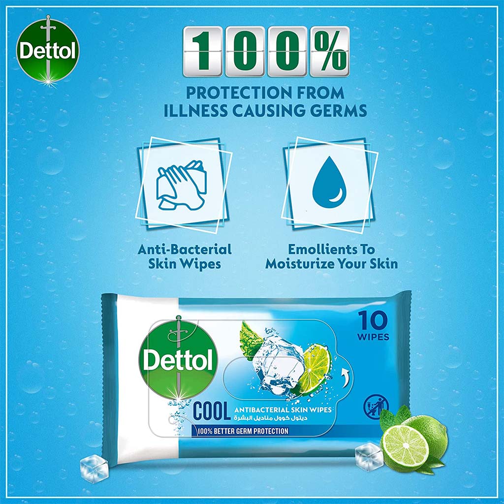 Dettol Antibacterial Cool Skin Wipes 10 Pieces